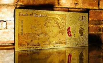 10 FUNTÓW BRYTYJSKICH Królowa Elżbieta II Pozłacany Banknot Kolekcjonerski