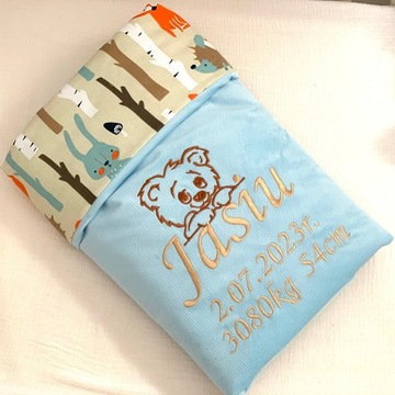 Одеяло 50х75 см с вышивкой, графикой, логотипом имя ребенка в подарок на день рождения, коляску.