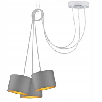 Lampa pająk wisząca sufitowa żyrandol abażur walec zwis LED E27 szara