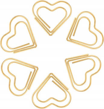 100x ZŁOTE SPINACZE BIUROWE W KSZTAŁCIE SERCA LIST WALENTYNKOWY WESELE ŚLUB