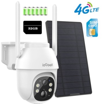 Venkovní solární otočná Gsm kamera 3G/4G Lte Sim 2K 3MPx na 32GB Kartu