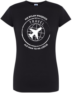 T-SHIRT DAMSKI NA PREZENT TRAVEL PODRÓŻE WAKACJE KOSZULKA CZARNA R-L A468
