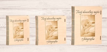 Drewniane pudełko na zdjęcia10x15 TWÓJ NAPIS +FOTO