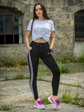 DRESY Spodnie Dresowe Damskie WYGODNE Z KIESZENIAMI LAMPASY r. 2XL/3XL