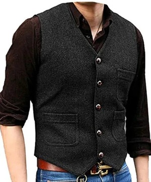 Men's Suit Vest V Neck Herringbone Tweed Business