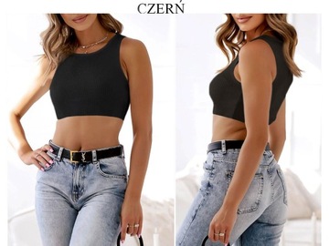 Bluzka damska CROP TOP dopasowany prążkowany na ramiączkach prosty S/M