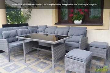 Zestaw Ogrodowy Narożnik + Stół + Pufy Tarasowy TECHNORATTAN CORTINA Brown