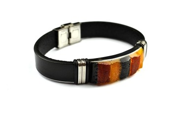 МУЖСКОЙ ЯНТАРНЫЙ КОЖАНЫЙ СТАЛЬНОЙ БРАСЛЕТ