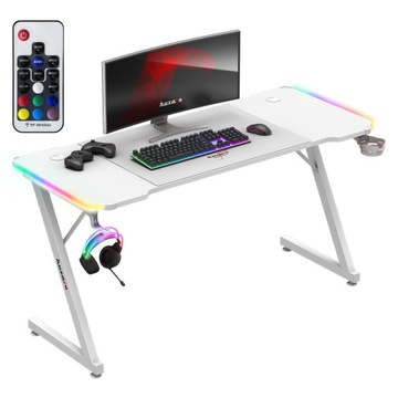 Biurko Gamingowe Komputerowe Huzaro Hero 3.3 white RGB + Podkładka XXL