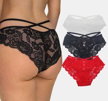 3x Majtki Damskie Figi Koronka Eleganckie Seksowne Wygodne Śliczne Zestaw L