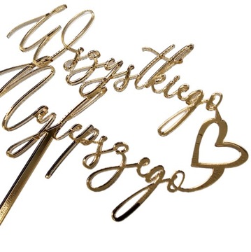 Topper toper na tort złoty MINI PIKER Wszystkiego Najlepszego złote lustro