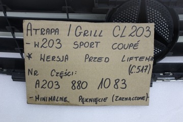 MASKA MŘÍŽKA CHLADIČŮ MERCEDES TŘÍDA C W203 COUPE A2038801083 2038801083