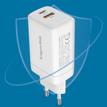 Сетевое зарядное устройство быстрой зарядки GaN Power Delivery мощностью 65 Вт Kruger&Matz