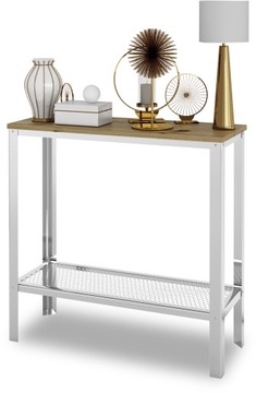 Konsola Skręcana Z Półką Z Siatki Loft Przedpokój Chrom+Dąb Artisan