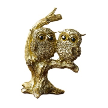 Złota sowa figurka ozdoba nowoczesny ładny prezent 12,5x9,3x18,5cm para sów