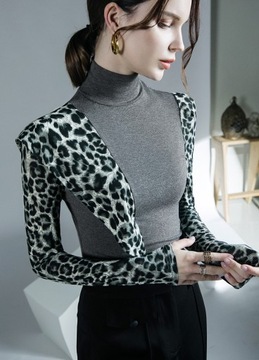 Modna Bluzka Pod Spód Dla Kobiet Z Falbanką I Wzorem Leoparda