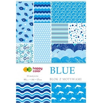 Blok z motywami BLUE A4 15ark. 30motyw,HAPPY COLOR HA3808 2030-B