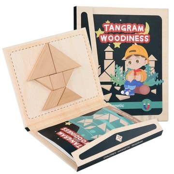 TANGRAM KLOCKI MAGNETYCZNE DREWNIANA UKŁADANKA Z chłopcem Prezent