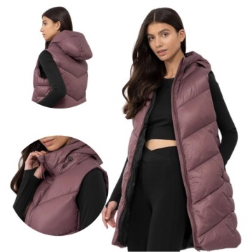 DŁUGI BEZRĘKAWNIK DAMSKI Z KAPTUREM 4F KAMIZELKA SPORTOWA PUCHOWA R. XXL