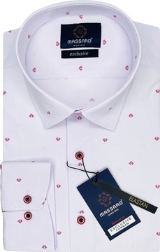 REGULAR-FIT Elegancka wizytowa biała koszula męska z lycrą w drobne wzorki
