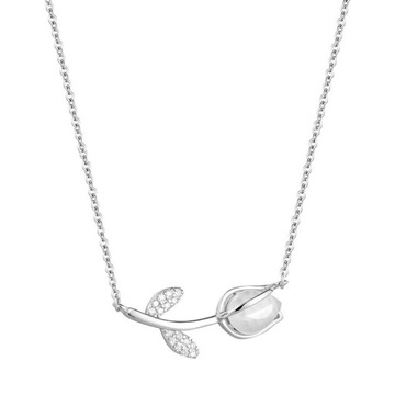 Elegant Enamel Pink Tulip Flower Pendant Necklace