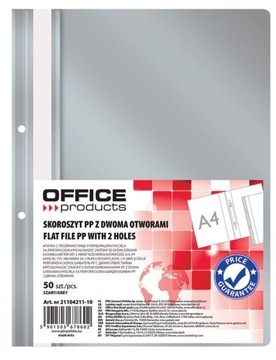Skoroszyt PP A4 2 otwory wpinany szary 50szt
