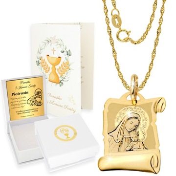 Złoty Łańcuszek z Medalikiem 333 Chrzest Komunia Bierzmowanie Roczek Grawer