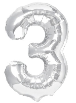 Balon Cyfra Cyferka 3 Srebrna 100 Cm