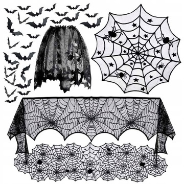 OBRUS DEKORACJA HALLOWEENOWA CZARNA KORONKA