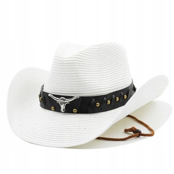 kapelusz męski słomiany Western kowboj czapka przeciwsłoneczna biały
