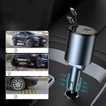 БЫСТРОЕ АВТОМОБИЛЬНОЕ ЗАРЯДНОЕ УСТРОЙСТВО 4В1 120ВТ С МУТНЫМ КАБЕЛЕМ TYPE-C+LIGHTNING 2.4A