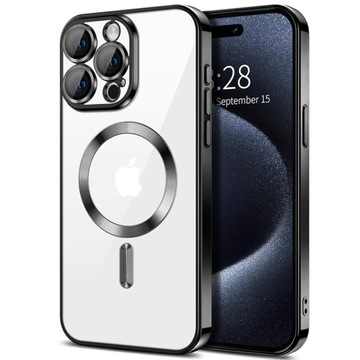 Eleganckie etui do Apple Iphone 15 Pro Max, czarne plecki, cover MagSafe
