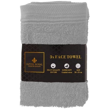 RĘCZNIK DO TWARZY DLA GOŚCI HOTEL ROYAL 30x30 BAWEŁNA JASNOSZARY 550GSM