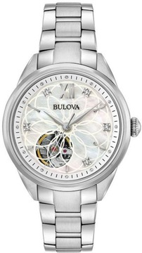 ZEGAREK DAMSKI BULOVA DIAMOND AUTOMATIC 96P181 OPEN HEART + BOX