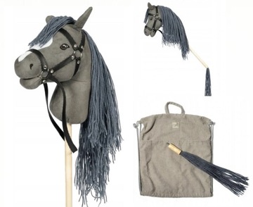 Hobby Horse Koń na kiju z ogonem Szary pokrowiec Hobby horse akcesoria