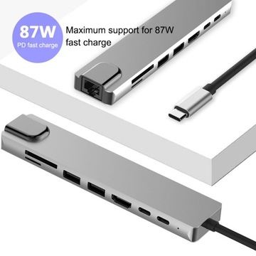 АДАПТЕР-ХАБ 8-в-1 Порт дисплея USB-C 4K/SD/TF RJ45