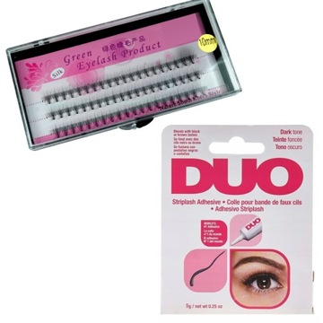 ZESTAW RZĘSY JEDWABNE KĘPKI 10mm + KLEJ DUO DARK