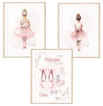 Zestaw 3 plakaty 50x70cm baletnica, balerina imię dziecka Różne wzory