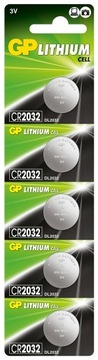 5 литиевых батарей GP CR2032 DL2032 3,0 В, блистер