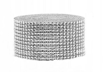 TAŚMA DIAMENTOWA SREBRNA CYRKONIE DŻETY 9 m x 6 cm
