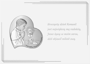 SREBRNY OBRAZEK PAMIĄTKA I KOMUNII ŚWIĘTEJ DEDYKACJA GRATIS PREZENT WIERSZ
