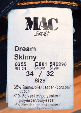 Mac Dream Skinny Elastyczne Rurki Świetna Jakość Ciemny Granat S/M