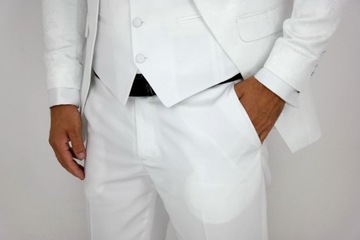 Garnitur męski z kamizelką i krawatem biały 64