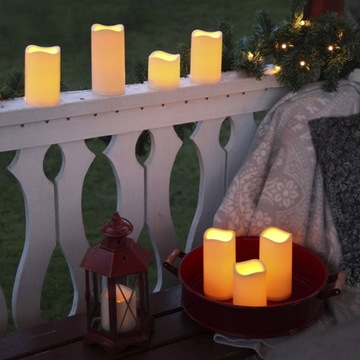 Уличная светодиодная свеча пластиковая БЕЖЕВАЯ на батарейках с таймером, БОЛЬШАЯ 7,50 см