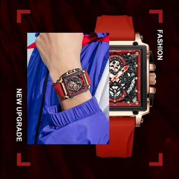 Мужские спортивные часы CRRJU, многофункциональные водонепроницаемые квадратные.