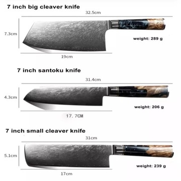 Набор кухонных ножей Damascus - 8 шт/синий