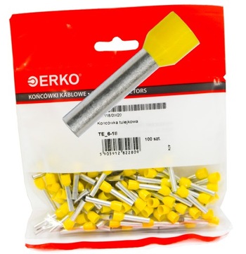 Końcówka tulejkowa izolowana tulejka żółta 6mm TE 6-18 100szt ERKO