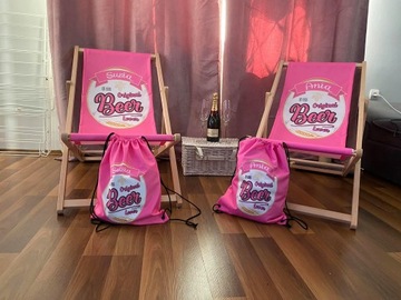 Деревянный пляжный шезлонг, СОБСТВЕННЫЙ ЛОГОТИП, надпись