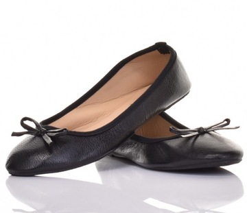 ЭЛЕГАНТНЫЕ ЖЕНСКИЕ ЧЕРНЫЕ КОЖАНЫЕ КЛАССИЧЕСКИЕ БАЛЕТКИ С БАНТОМ