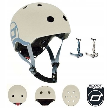 SCOOTANDRIDE KASK Dla Dzieci Regulowany Lekki Lampka LED XXS-S Ash 1-5 lat